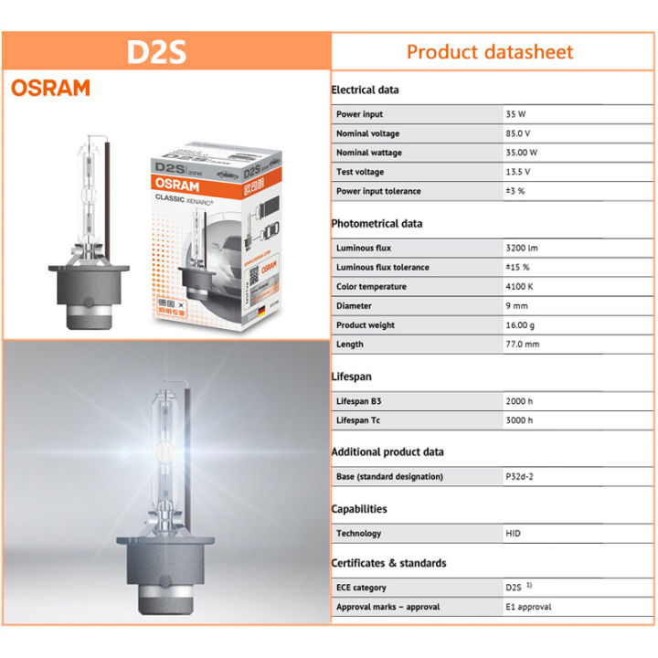 OSRAM%20Xenon%20HID%20CLASSIC%20D1S%20D2S%20D3S%20D4S%20Standard%20Lamps%2066140%2066240%2066340%2066440%20CLC%20Original%20Car%20Head%20Light%204200K%20Warm%20White%20Pair%20-%20Image%204
