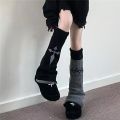 1 pair of punk cute y2k reversible women's calf pile socks for autumn and winter, funny and warm wide knit jk leg covers. 