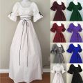 Women's Medieval Retro Style Princess Dress Square Neck Short Sleeve Tie Long Dresses Halloween Cosplay Evening Party Dresses. 