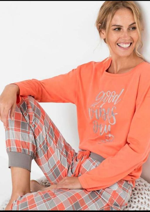 Foil Print Pyjama Night Suit Orange