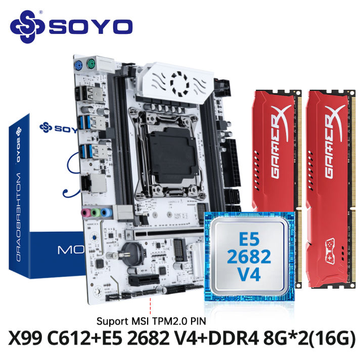 SOYO X99 Gaming Motherboard Kit C612 Chipset with Xeon E5-2682 V4 CPU & 16GB(2x8GB) DDR4 2133MHz RAM M.2 NVME SATA3 TPM2.0 Pin