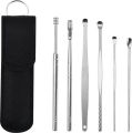 Ear Cleaner Set 6 Pieces Stainless Steel ear pick set with leather case. 