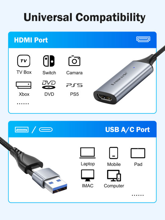 Lemorele%201080P%20Video%20Capture%20Card%20HDMI%20to%20USB%20A/USB-C%20Video%20Grabber%20for%20Computer%20Camera%20Game%20Live%20Stream%20Meeting%20Recording%20-%20Image%202
