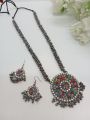 Antique Silver Party Bridal Choker Necklace Set with Earrings for Women.. 