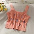 ITOOLIN Women Embroidery Floral Cute Camis Knitted Crop Tops For Women Slim Tanks Tops Fashion Camisole Summer 2023. 
