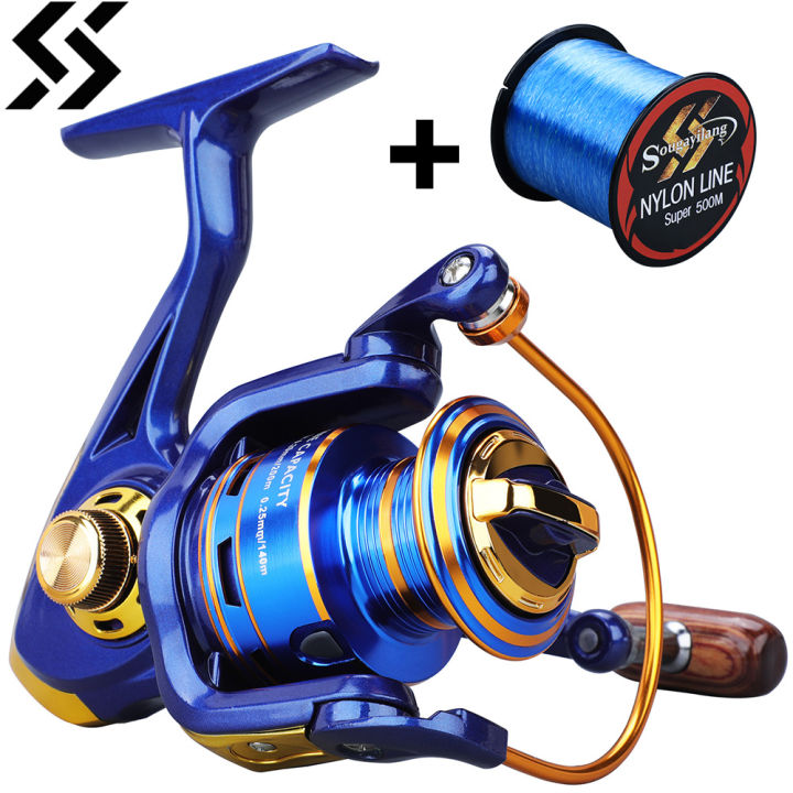 Sougayilang 2000-7000 Spinning Reel Metal Spool 12BB Ball Bearing Max Drag 15KG Fishing Reel With Spare Spool 500m Fishing Line