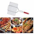 BBQ Grilling Basket, Portable Grill Basket Foldable Stainless Steel BBQ Grill Net with Removable Handle, Basting Brush and Storage Bag, for Roast Fish, Shrimp, Vegetable, Steak, Meat. 