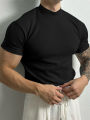 Spring Summer Fashion Men's T-Shirt Small High Collar Stripe Shirt Short Sleeve Fitness Top Leisure Sport T-Shirt Men Sportswear. 