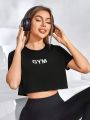 Women's Casual Printed Crop Top Athletic Style Short Sleeve Round Neck Gym T-Shirt for Workout & Fitness. 