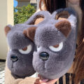 Husky Dog Faux Fur Couple Winter Slippers Chunky Platform Non Slip House Shoes Woman Comfort Fluffy Plush Outdoor Slippers Women. 