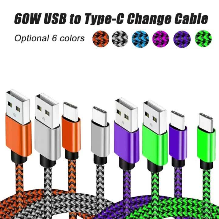 USB A to Type C Fast Nylon Braided Cables Wire Charger Cable For Android Phone Charger Cable Accessories