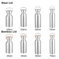 Simple Single Walled Water Bottle Leak-Proof Stainless Steel Bicycle Water Bottles Bamboo Lid Metal Flask Portable Sports Kettle.
