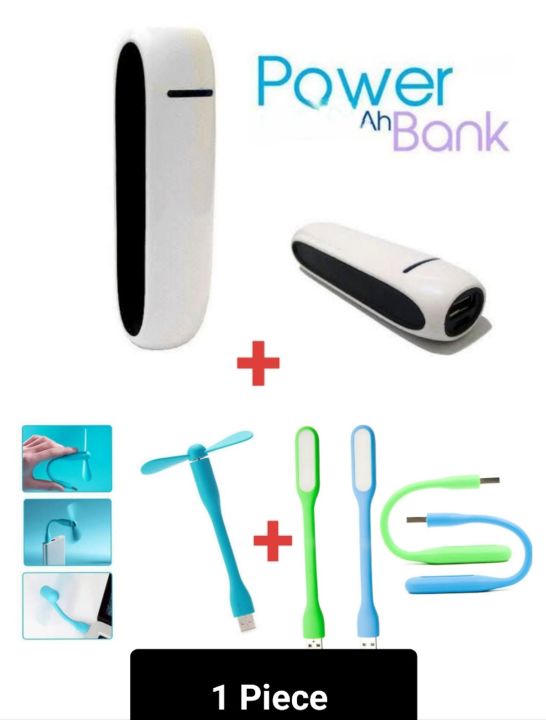 Mini Power Bank 1500mAh + USB Fan + USB LED Light Combo Pack | Portable Charger | Emergency Light | Silent Cooling Fan | Travel-Friendly | For Mobile, Laptop & More