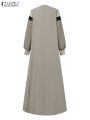 ZANZEA Autumn Women Muslim Dress Turkey Abaya Elegant Long Lantern Sleeve Patchwork Sundress Pleated Vestidos Islamic Dubai Robe.