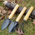 3-Piece Mini Garden Tool Set – Shovel, Rake, Spade with Wooden Handles for Plants & Weeding. 