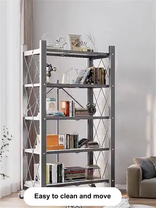 Foldable Rack Shelf Kitchen Foldable Storage Rack 5 Layer, Carbon Steel Storage Rack ...