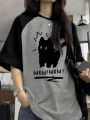 Funny Cat Printed Summer T-Shirt For Women Patchwork Short Sleeve Harajuku Tees Sports Football Jersey Y2K Loose Oversized Tops.