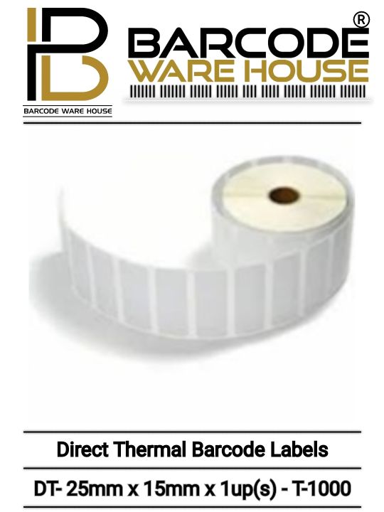 Barcode Label Direct Thermal 25mm x 15mm x 1up - T-1000 - 25x15