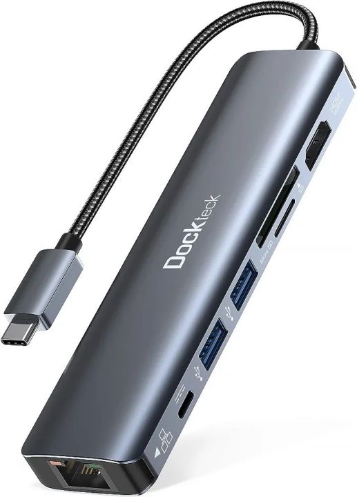 USB C Hub Multiport Adapter, dockteck 7-in-1 USB-C Hub with 4K 60Hz, 1Gbps Ethernet, 100W Power Delivery, SD/TF Card Slots, USB 3.0 5Gbps Data Ports, for MacBook Pro, MacBook Air, iPad Pro, XPS
