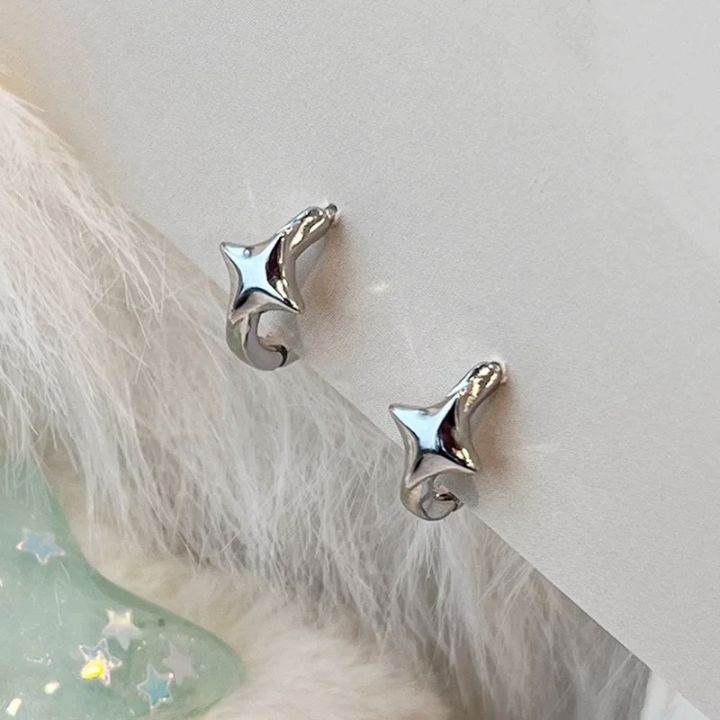 New Trendy Four-pointed Star Hoop Earrings For Women Simple Asymmetric Silver Color Earring Aesthetic Jewelry 
