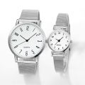 2pcs Stainless Steel Quartz Watches For Women Men Leisure Fashion Golden Ladies Clock Wristwatch.