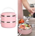 2 Layer Stainless Steel Lunch Box Round Thermal Insulated Food Warmer. 
