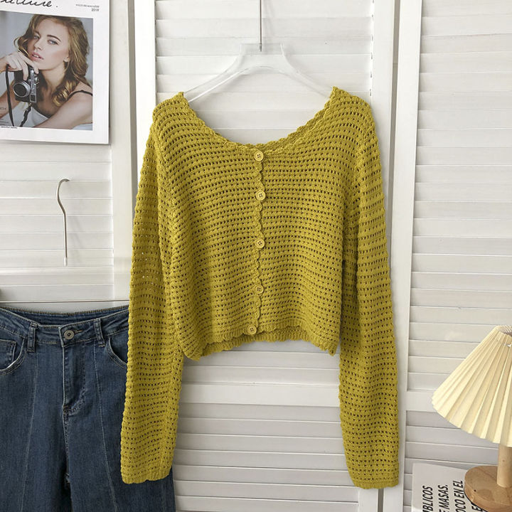 Crochet%20Cardigan%20for%20Women%20Sheer%20Openwork%20Knit%20Long%20Sleeve%20Button%20Up%20Crop%20Top%20Teen-girl%20Shrug%20Cardigan%20Autumn%20Spring%20Y2K%20Outfit%20-%20Image%207