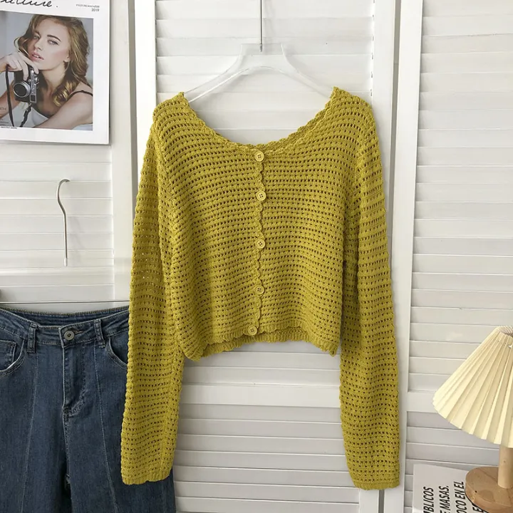 Crochet%20Cardigan%20for%20Women%20Sheer%20Openwork%20Knit%20Long%20Sleeve%20Button%20Up%20Crop%20Top%20Teen-girl%20Shrug%20Cardigan%20Autumn%20Spring%20Y2K%20Outfit%20-%20Image%207