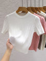 2025 Summer T shirts for Women Casual Female Korean Knit Streetwear Tees Basic Solid Young Cool Tops. 