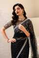 Gorgeous Embroidery Handwork Net Wedding Black Saree,with Blouse & Petticoat,Unstitched. 