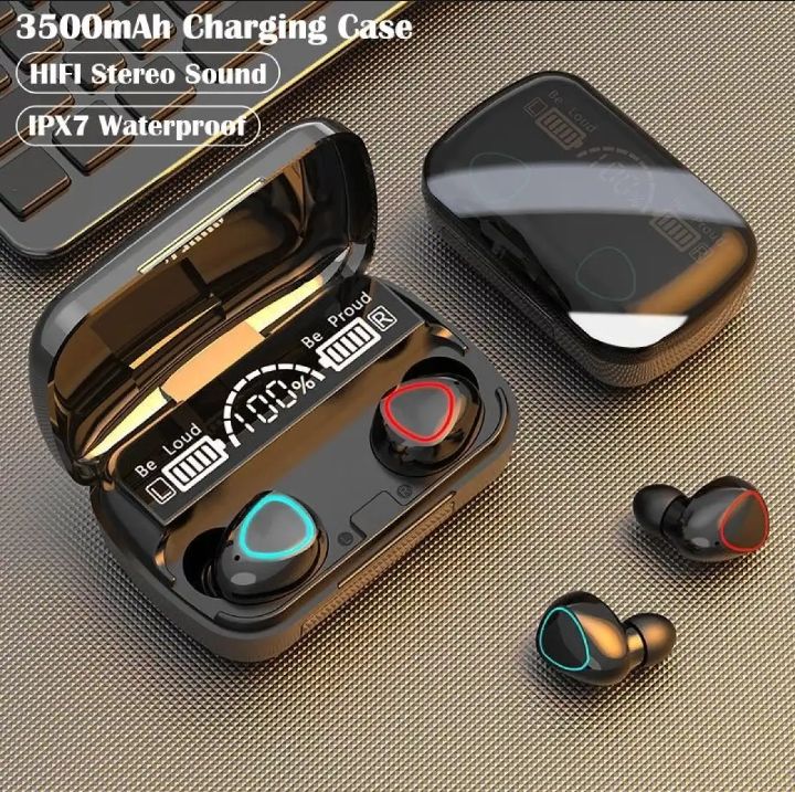 M10 TWS Airpods _ with Super Sound & High Quality Touch Sensors True Stereo Headphones with Built in Mic 10m Transmission Bluetooth Wireless Earbuds , Charging Case Sport Headset for all Bluetooth Smart devices.