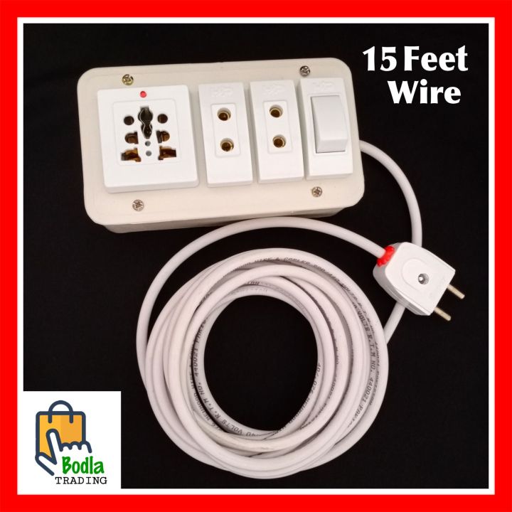 Universal 220V Extension Wire Extension Board Multi Plug 15-Feet 40/76 Wire With Superior Quality Multi Socket Brass Pin
