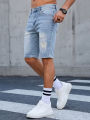 Shorts Pants Jeans Men Clothing Trousers Denim , 2026 Summer Men's Light Blue Ripped Denim Shorts, Distressed Straight Fit Knee. 