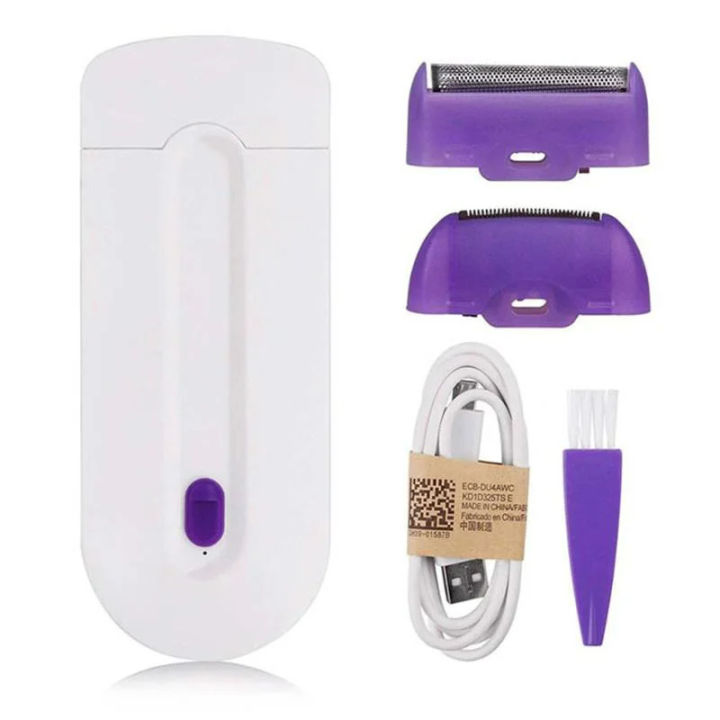 2 in 1 Electric Women Trimmer USB Rechargeable Induction Light Female Hair Remover Painless Shave Mini Shaver Body Face Shaver-Multicolour