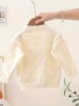 Girls' Embroidered Three-Dimensional Flower Cardigan Sweater, Baby Girl's Autumn Comfortable Soft Versatile Knit Jacket.