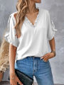 Women's Summer Tops 2025 Dressy Casual Petal Short Sleeve V Neck T Shirts Trendy Tunic Blouses Cute Tees Clothes. 