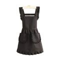 Lovely Cotton Lace Aprons Waterproof Cross Back Cooking Aprons Large Pockets Cute Art Painting Apron for Florist Shop. 