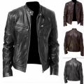2023 Fashion Mens Leather Jacket Slim Fit Stand Collar PU Jacket Male Anti-wind Motorcycle Lapel Diagonal Zipper Jackets Men.