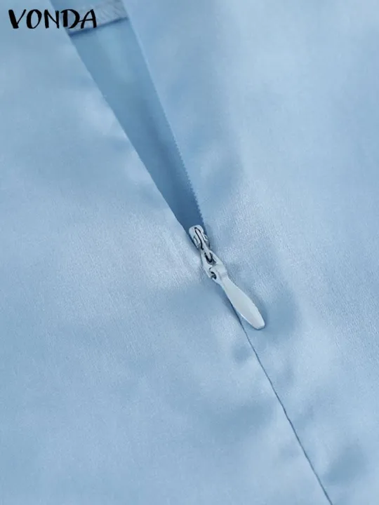 VONDA%202024%20Summer%20Elegant%20Women%20Long%20Skirts%20Satin%20Silk%20Fashion%20Bottoms%20Solid%20Pleated%20Loose%20High%20Waist%20Ruffled%20Maxi%20Party%20Skirts%20-%20Image%205