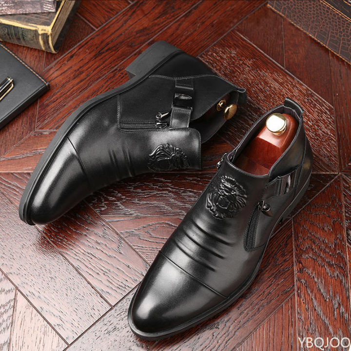 Winter%20Men's%20Elegant%20Boots%20Ankle%20non%20slip%20Leather%20Shoes%20British%20Zip%20Black%20Knight%20boots%20Pointed%20Punk%20Platform%20male%20Booties%20Botas%20-%20Image%204