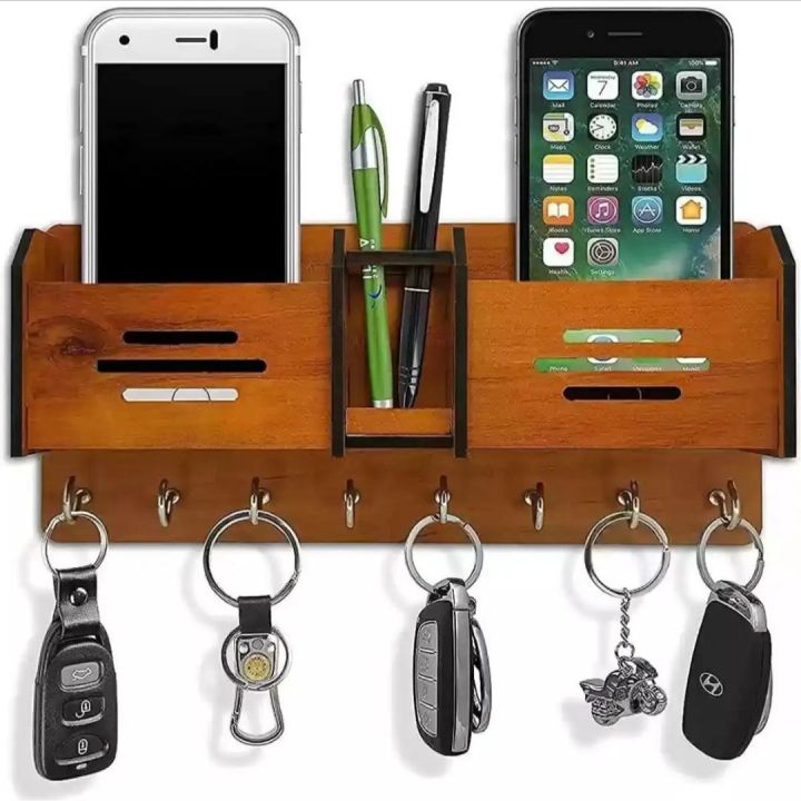 Wooden Wall-Mounted Key Holder and Mobile Stand Universal Organizer 12x5 Inches
