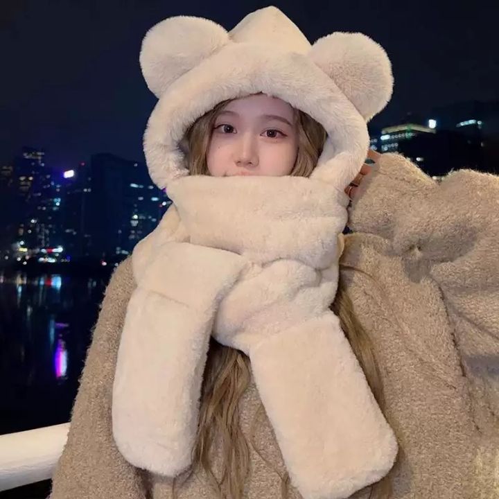 Winter%20Warm%20Plush%20Fleece%203-in-1%20Bear%20Ear%20Hooded%20Cap%20Scarf%20Gloves%20Set%20Windproof%20Outdoor%20Accessories%20for%20Cold%20Weather%20-%20Image%205