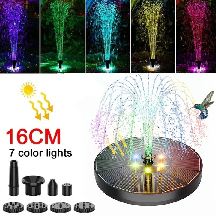 Fountain Light 7 Colors LED Light Solar Fountain Light Rotating Fountain 3W 6 Nozzle Water Pump Outdoor Bird Bath Garden