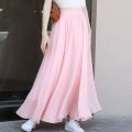 New Summer Chiffon Skirts Plus Size Full-Length Skirt High Waist Elegant Dance Skirt Pink Black Red Royal Blue White Long Skirts. 