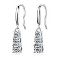 IOGOU Original 925 Sterling Silver 1.80CTTW D Color Moissanite Drop Hook Earrings for Women 3-Stone Dangel Earring Wedding Hoops. 