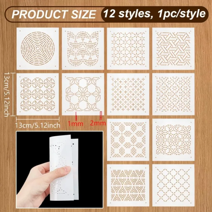 12Pcs%20Plastic%20Sashiko%20Stencil%205x5inch%20Dense%20Grid%20Pattern%20Embroidery%20Tool%20Drawing%20Line%20Template%20for%20Hand%20Quilting%20and%20Embroidery%20-%20Image%202