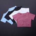 Trendy Women's Fitness Crop Top - Fitted Breathable Short Sleeve, Quick-Dry Yoga Running Shirt, Summer Workout Sports Tee. 