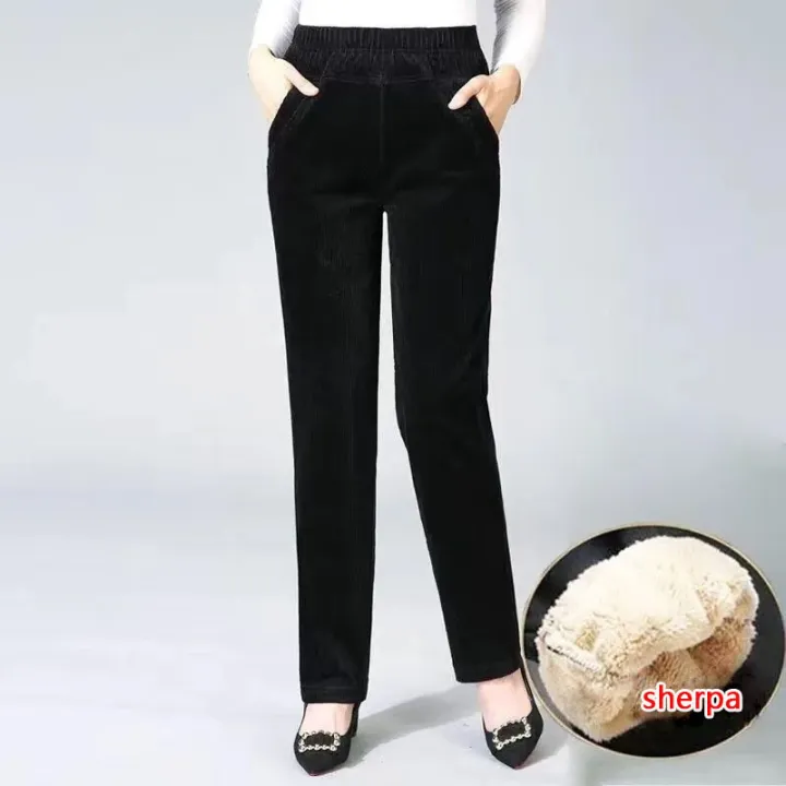 Thin%20&%20Plush%20Thick%20Casual%20Pants%20Fleece%20Pencil%20Pants%20Women's%20Corduroy%20Warm%20High%20Waist%20Pants%20Autumn%20Winter%20Leggings%20Pants%20Trousers%20-%20Image%205