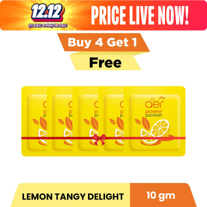 Aer Power Pocket Bathroom Freshener Lemon Tangy Delight 10 gm (Buy 4, Get 1 Free)