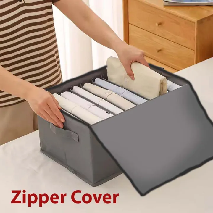 Full Covered 9 Grid Wardrobe Clothes Organizer, Large Foldable Jeans Drawer Organizer Waterproof Closet Storage Box for T-shirt Pants Underwear Bra Leggings Sweaters,
